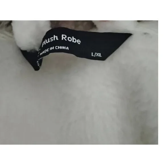 Plush Fuzzy Gray/White Bath Robe Size L/XL - Picture 6 of 6